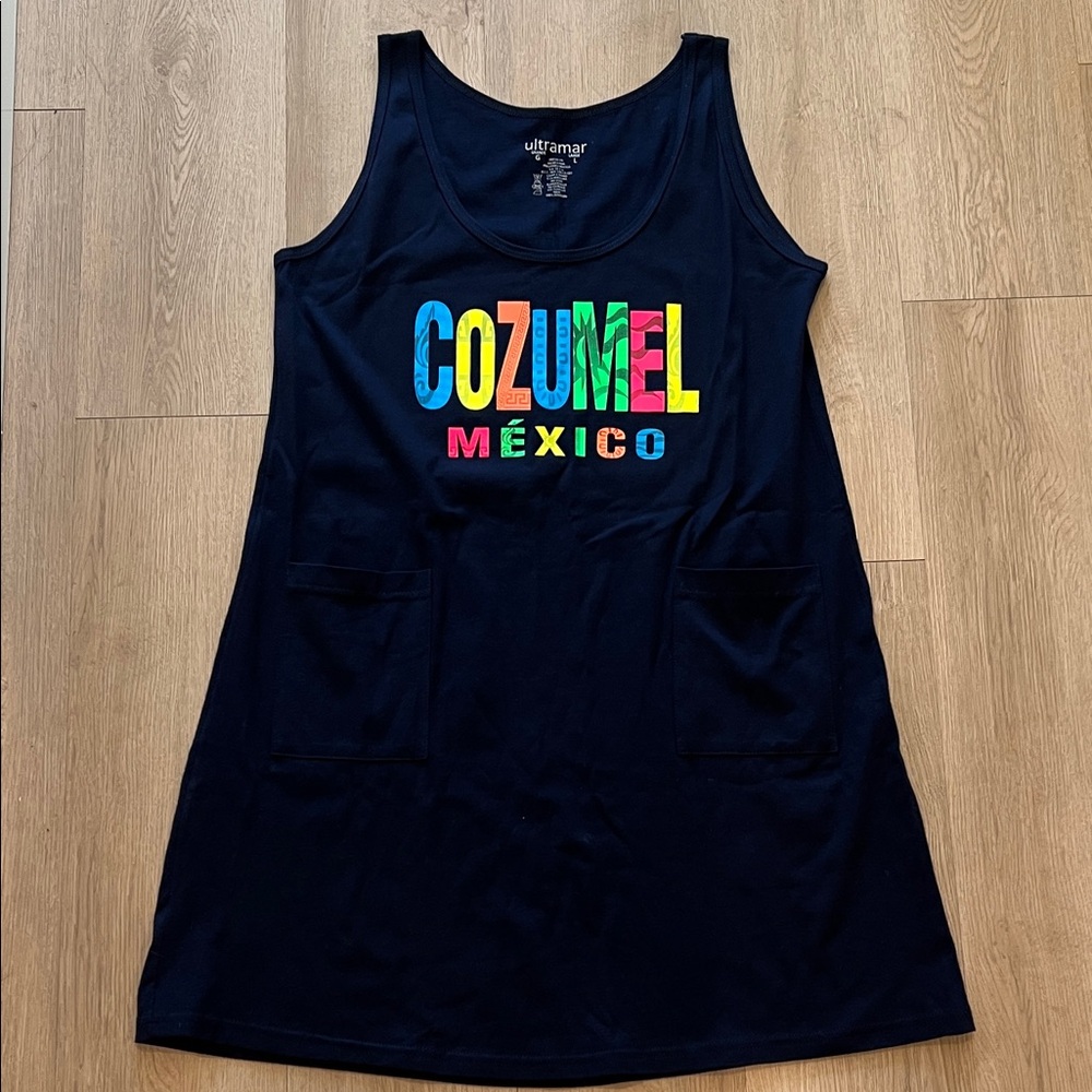 Cozumel Mexico navy blue slip on cover up dress
